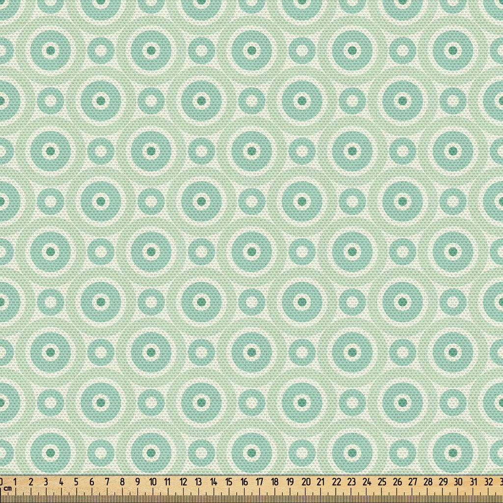 ABAKUHAUS Minze Gewebe als Meterware, Retro Disc Shaped Inner Circles mit Nostalgic Featured Geometric Grafik, 10 M (148 x 1000 cm), Seafoam Mandel...