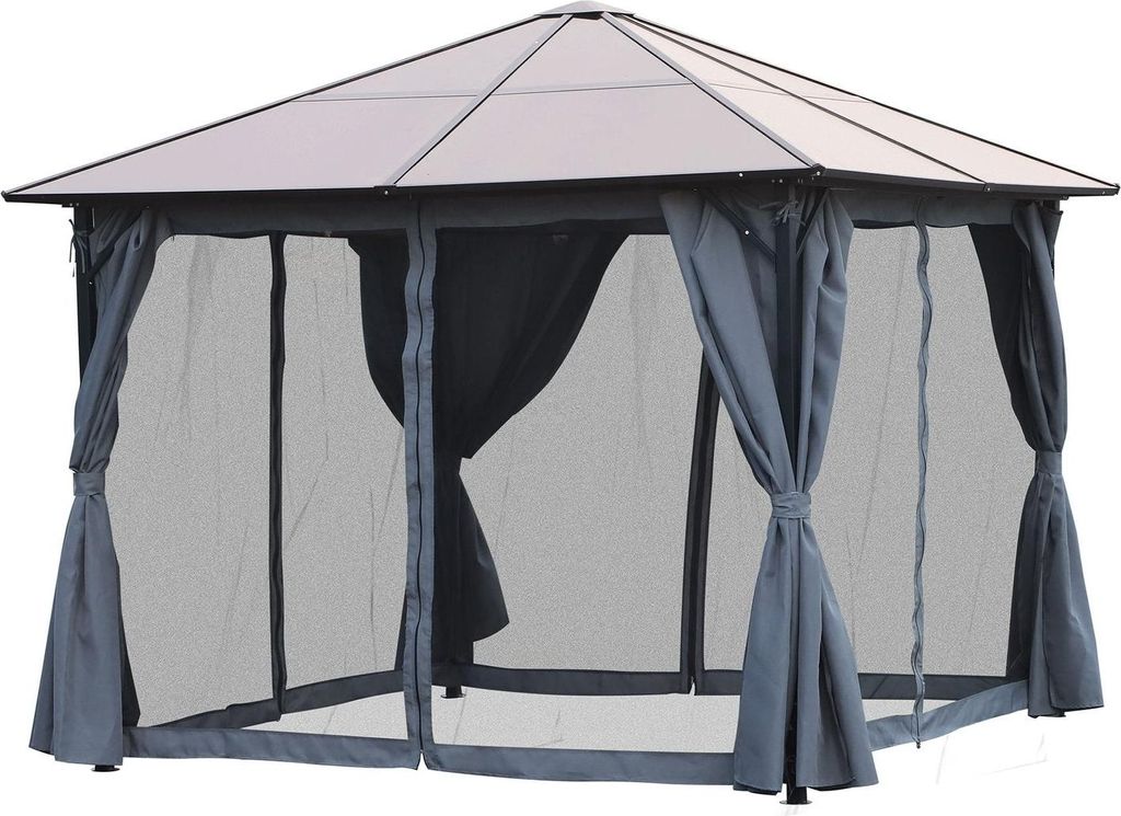 Pavillon 3 X 3M Gartenpavillon Partyzelt Mit Seitenteilen Pc Dach Alu Dunkelgrau
