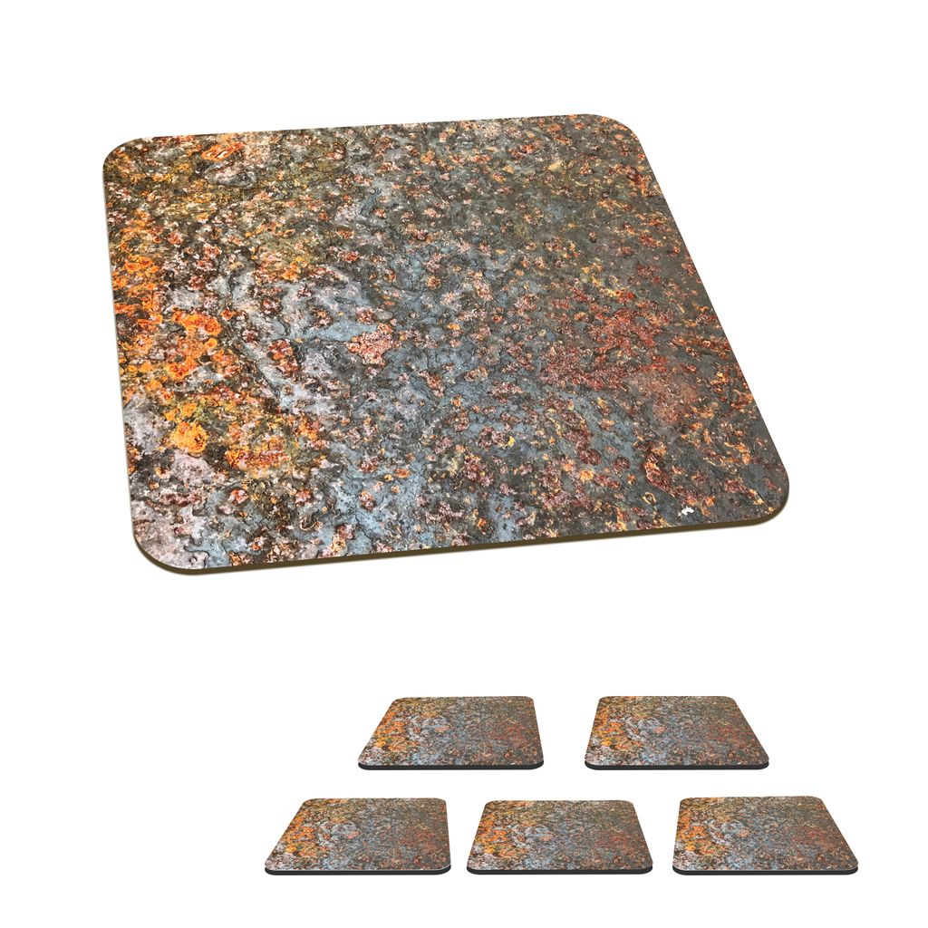 KitchenYeah Glasuntersetzer Quadratisch 6er Set Rost - Metall - Vintage - Grau - Abstrakt 10x10 cm Untersetzer für Gläser - Getränkeuntersetz...