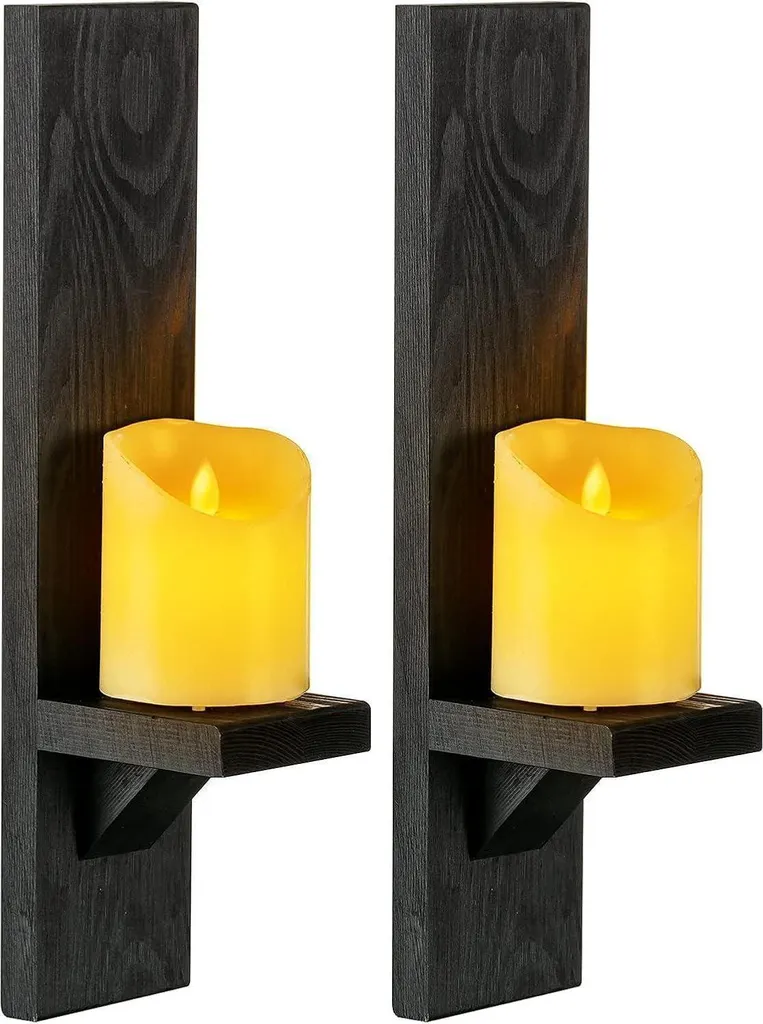 Romadedi Porte-bougies Mural Set de 2 Pièces Noir en Bois de 39 cm