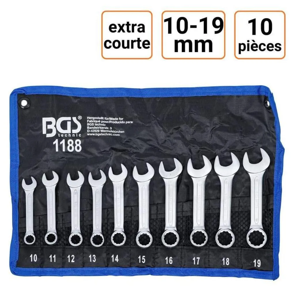 Jeu Clés Mixtes Courtes D-Work 10-19mm - Accès Facile Visserie 10 pcs
