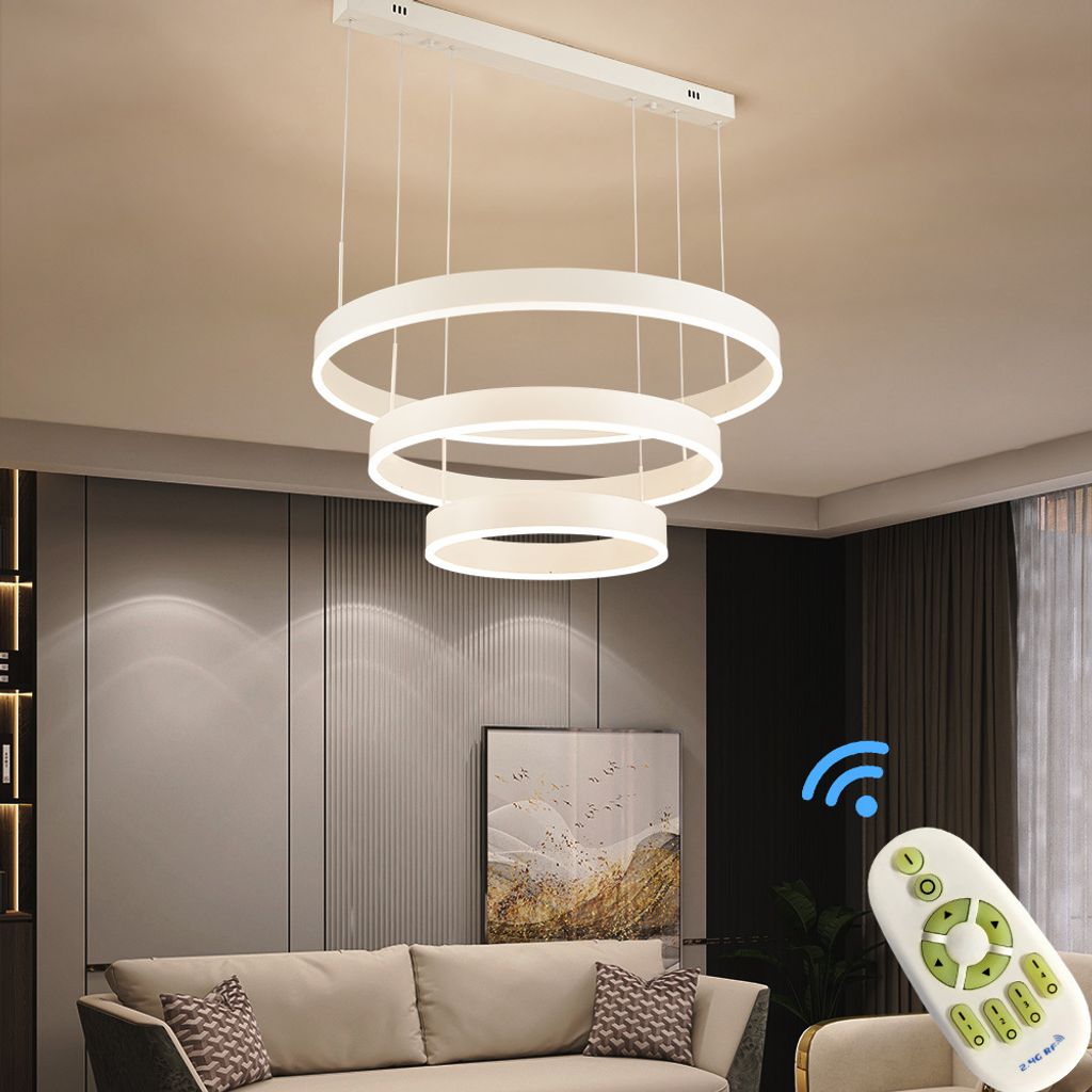 LED Pendelleuchte Hängelampe 6053YX-BS 3 Ringe weiß mit Fernbedienung Lichtfarbe/Helligkeit einstellbar dimmbar LED Wohnzimmerleuchte Kronleuchte...