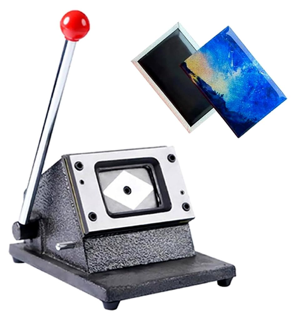 Abzeichenschneider 80 x 53 mm, Buttonmaschine, Fotomagnet-Schneidemaschine, Buttonpresse, Stanzmaschine für Papier und PVC-Karten