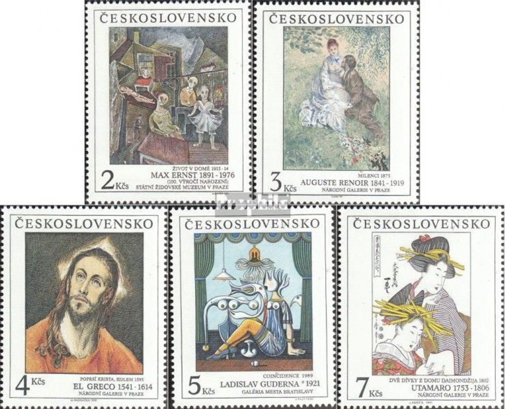 Briefmarken Tschechoslowakei 1991 Mi 3102-3106 (kompl.Ausg.) postfrisch Kunst