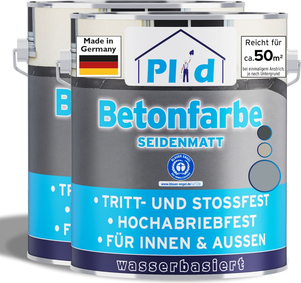 Plid Betonfarbe 5L Silbergrau – für ca. 50m² / Bodenbeschichtung Bodenfarbe Sockel – Innen- & Außenbereich, wetterfest & abriebfest