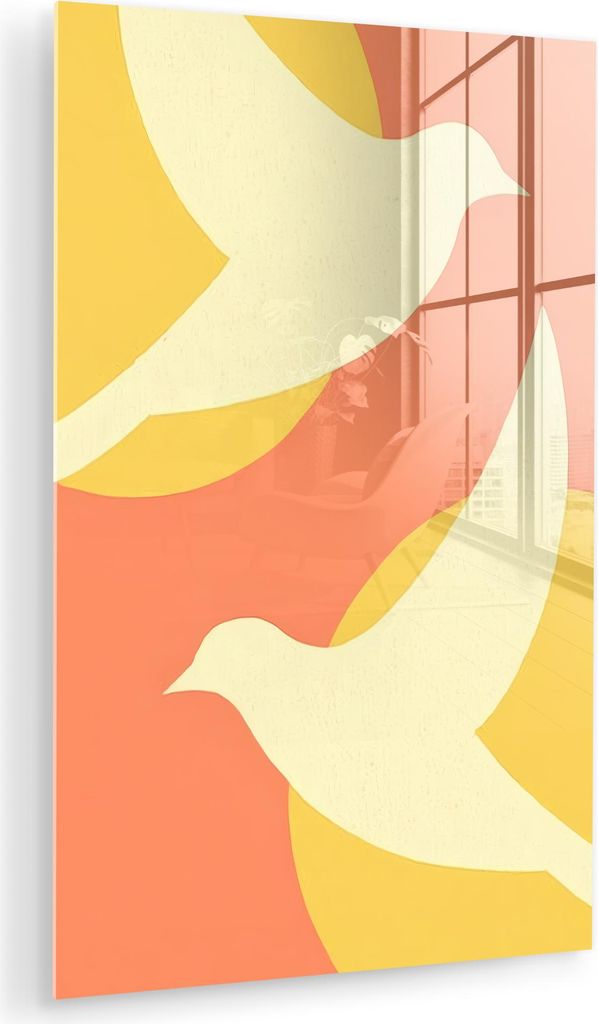 MuchoWow Glasbilder - Bilder auf Wandbild - Foto auf Glas Vögel - Kreise - Gelb 20x30 cm Wanddekoration aus Glas - Acrylglasbild - Acrylbilder - A...