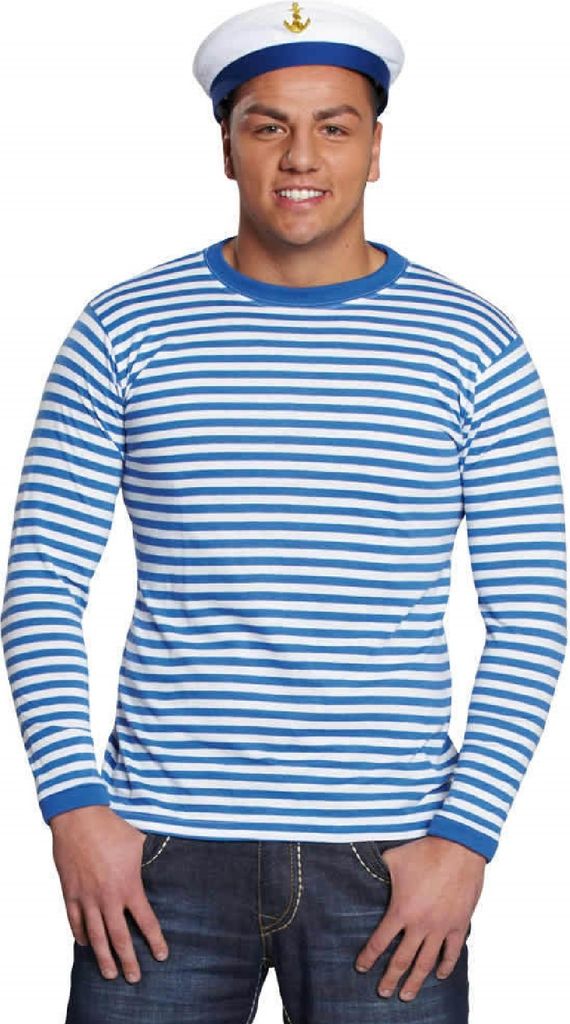 O815-M blau-weiß Herren Langarm Streifenshirt Marinepulli Gr.M