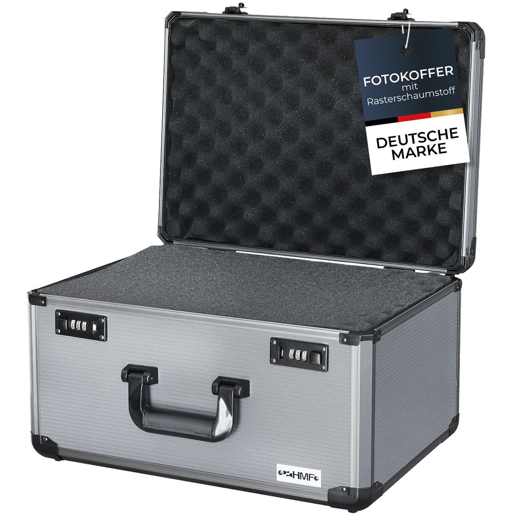 HMF 14412-02 Alu Fotokoffer, Miniaturenkoffer mit Rasterschaumstoff, 46 x 33 x 26 cm