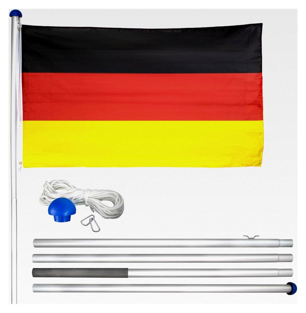 Teleskop Fahnenmast 6m Stabil mit Deutschlandflagge