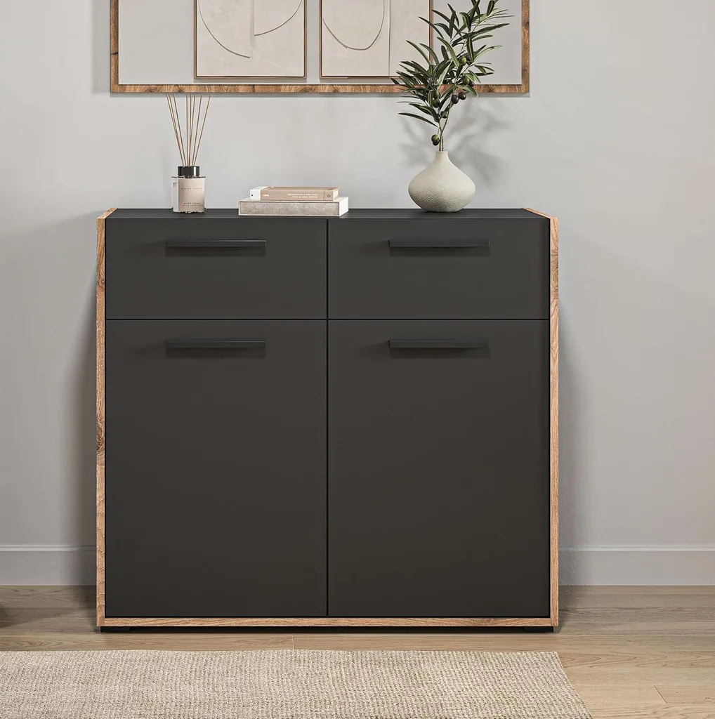 Commode Bueno 2 portes et 2 tiroirs gris foncé - Buffet bas moderne