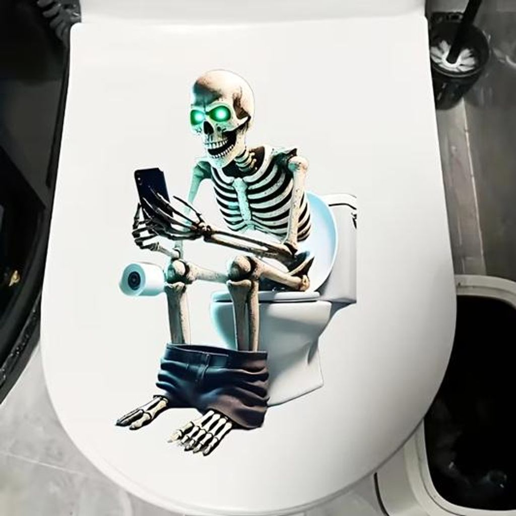 GKA WC Deckel Aufkleber Skelett mit Handy auf WC Produktbild 