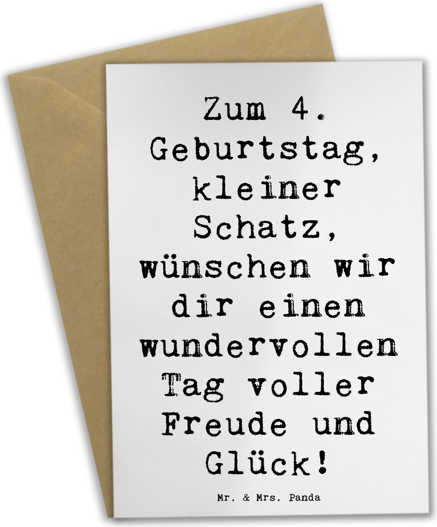 Mr. & Mrs. Panda Grußkarte Spruch 4. Geburtstag - Weiß - Geschenk, osterkarten, Lachen, osterkarte, Glück, Geburtstagsgeschenk, weihnachtskarten...