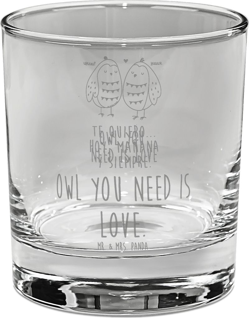 Mr. & Mrs. Panda Tumbler Glas Eulen Liebe - Transparent - Geschenk, Liebesspruch, Longdrinkglas, Owl, Paar, Hochzeitsspruch, Cocktailglas, für Gin...