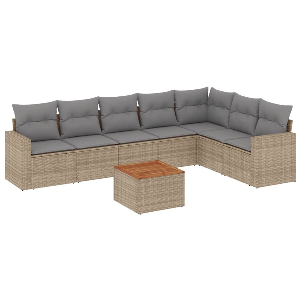 vidaXL 8-tlg. Garten-Sofagarnitur mit Kissen Beige Poly Rattan