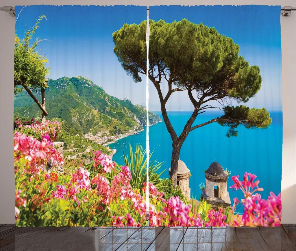 Rideau de chambre paysage Italie avec crochets et boucles 280x225cm