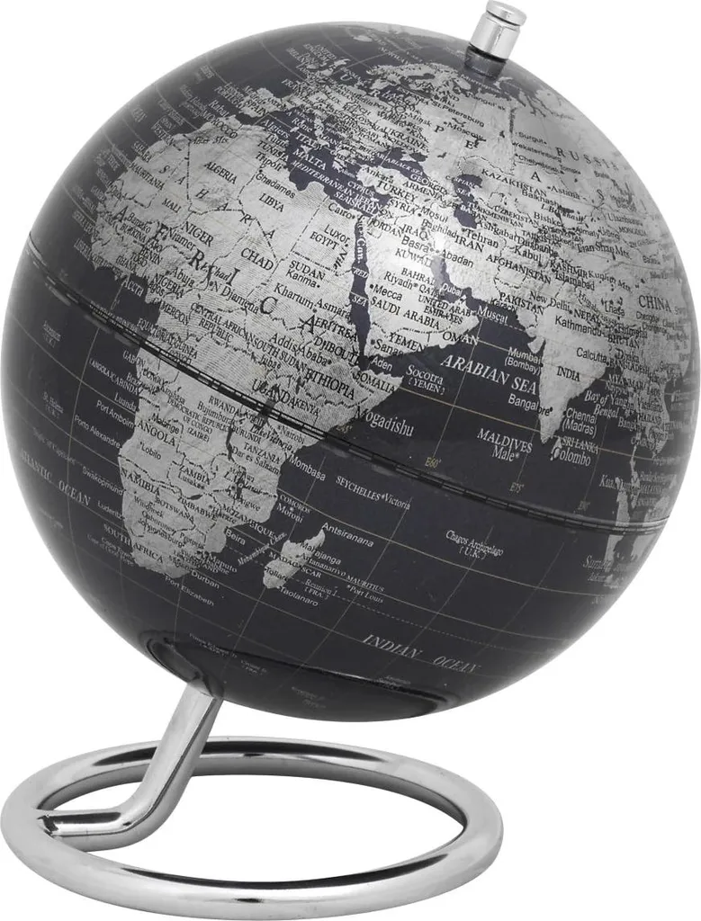 Globe de Bureau Compact pour Voyageur - Objet Déco TROIKA Noir et Argent