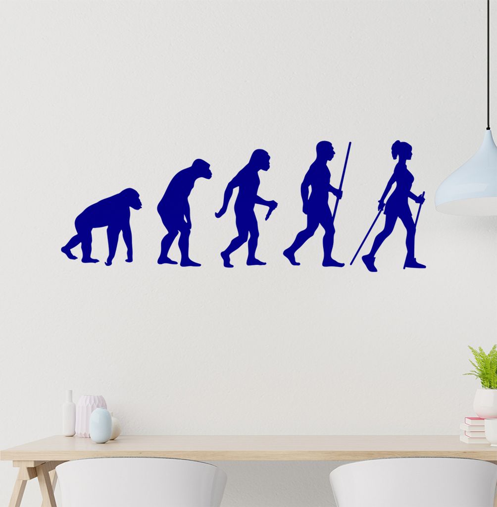 Nordic Walking Evolution Wandtattoo Wandaufkleber Wall Sticker - Dekoration, Küche, Wohnzimmer, Schlafzimmer, Badezimmer