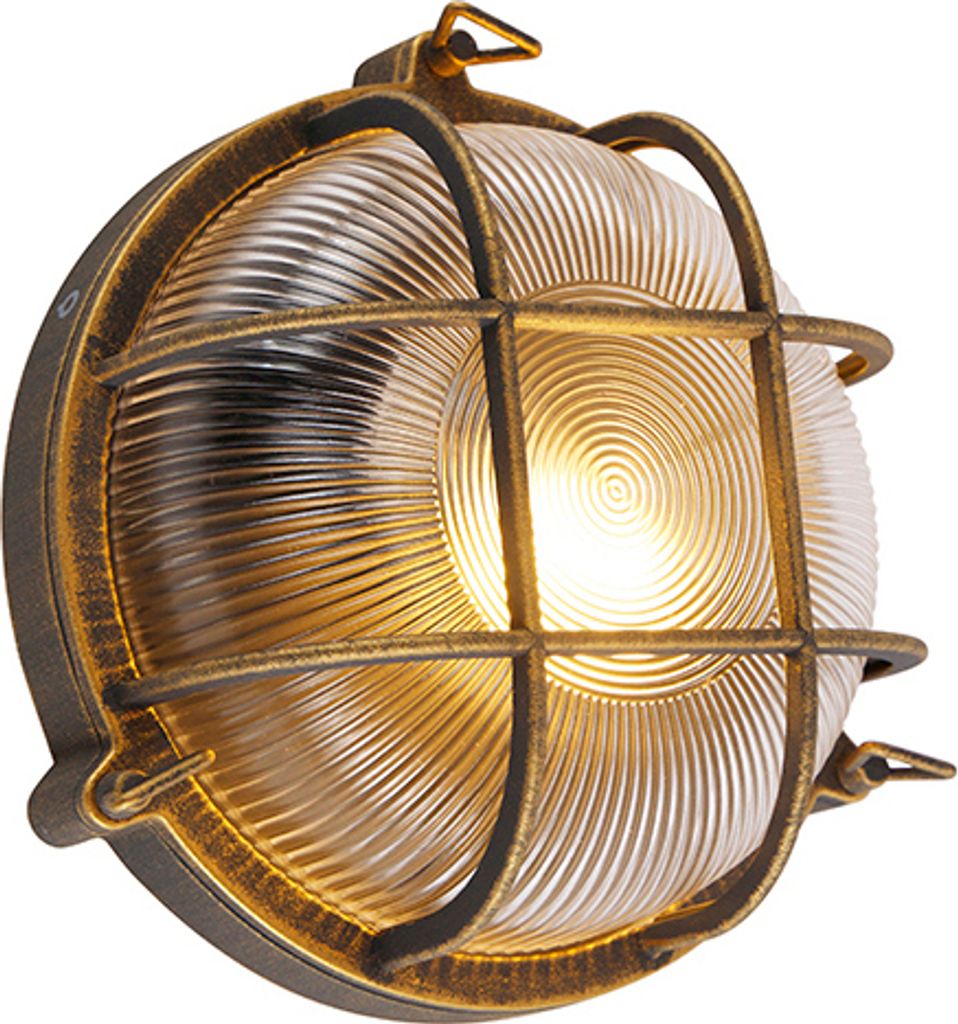 QAZQA - Industrie I Vintage I Außen Wand- und Außen Deckenleuchte I Deckenlampe I Lampe I Leuchte Gold I Messing I Messing rund IP44 - Noutica I ...