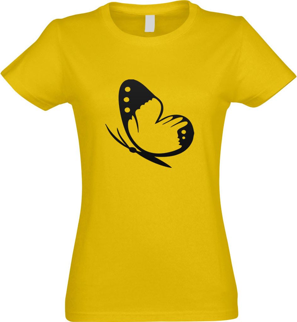 Kiwistar - T-Shirt tailliert - Damen - gelb - Schmetterling Nr 2 - mit Motiv Bedruckt - Funshirt Design - Sport - Freizeit - Damen - L