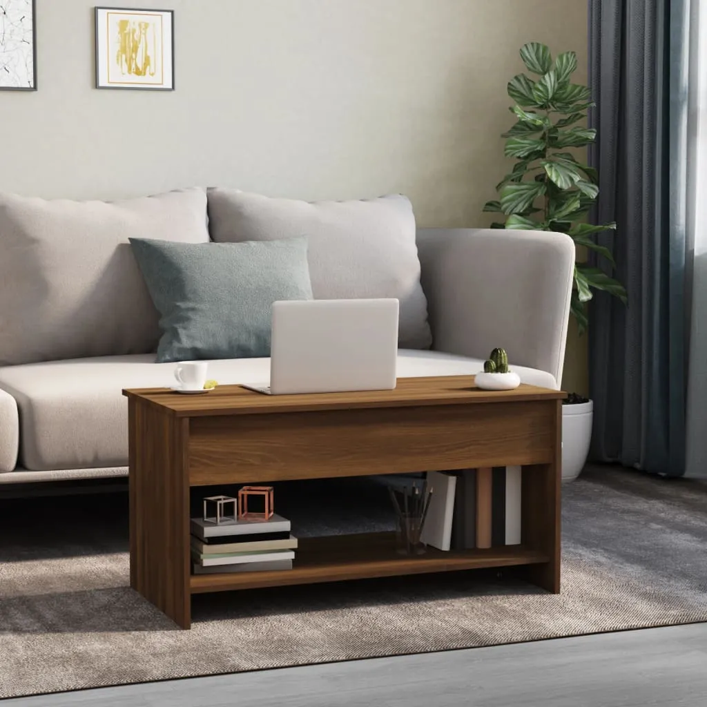 Table basse rectangulaire 102 cm aspect chêne marron bois aggloméré - 4