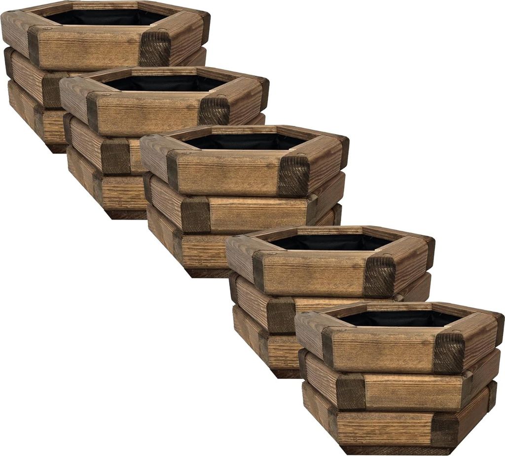 HolzGarden 5 ks Drevený Kvetináč 30x20x26 cm Šesťuholníkový Obrázok produktu 