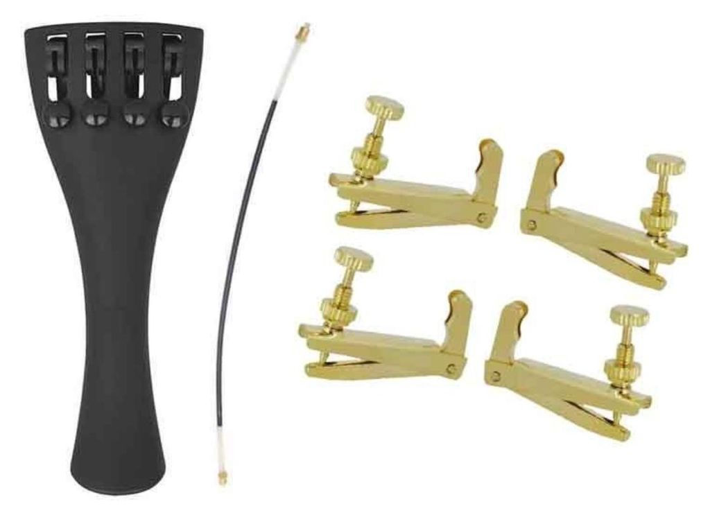 INF Metall-Geigen-Saitenhalter mit 4 Feinstimmern, 11cm x 4.2cm, für Bühne Gold