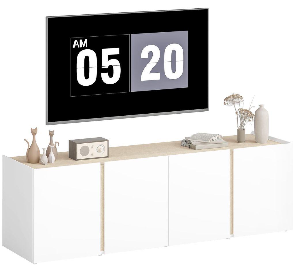 Meuble TV HOMCOM, meuble TV brillant avec 4 portes à Image du produit 