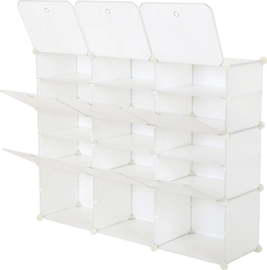 Meuble Chaussures Entrée Gain de Place 15 Compartiments Blanc Modulable - 4