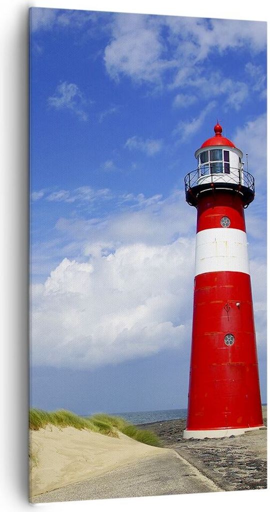 Bild auf Leinwand - Leinwandbild - Turm Leuchtturm Ozean Ufer - 65x120cm - Wand Bild - Wanddeko - Leinwanddruck - Bilder - Kunstdruck - Wanddekorat...