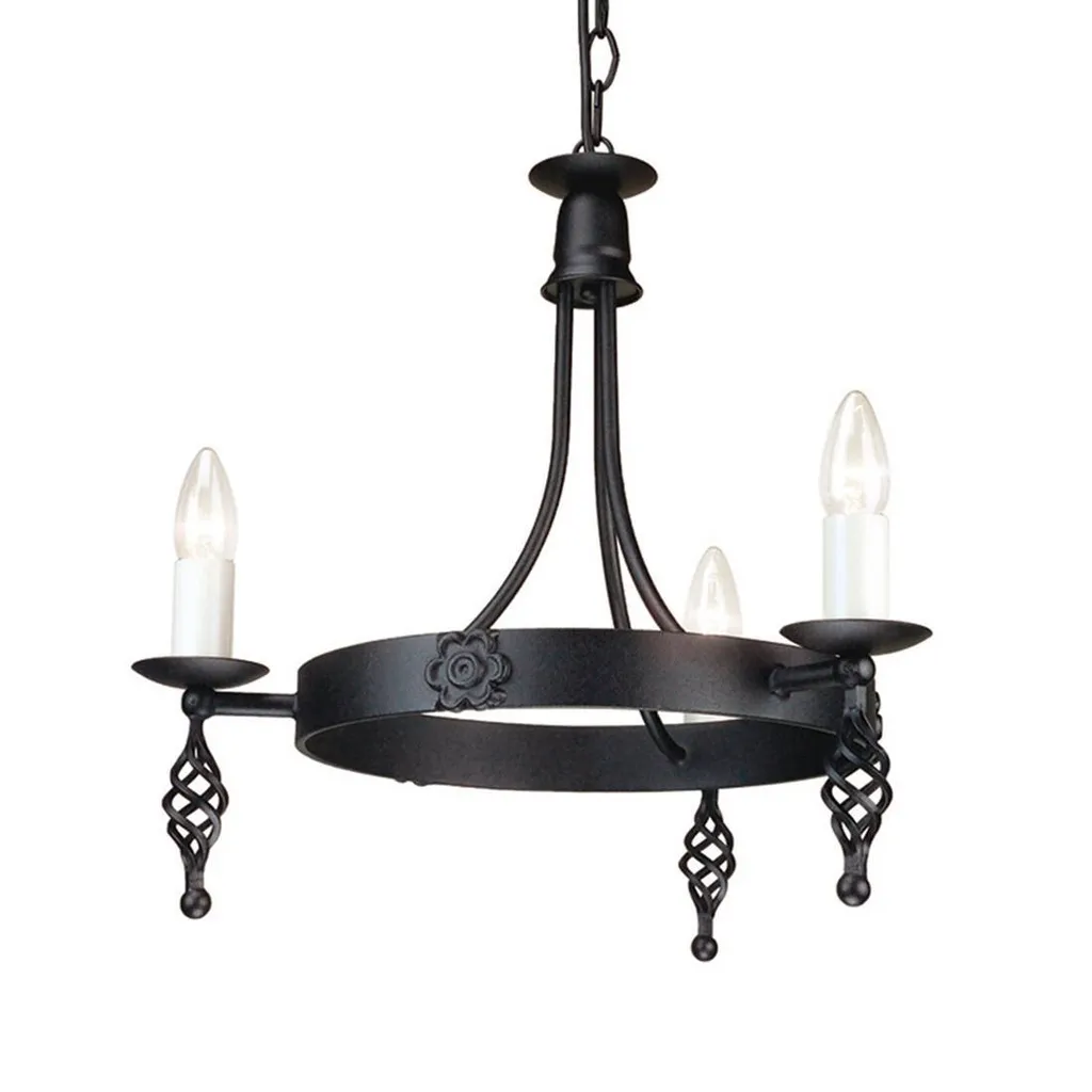 Grand lustre 3 lumières Belfry noir en métal - Éclairage E14 82x48 cm