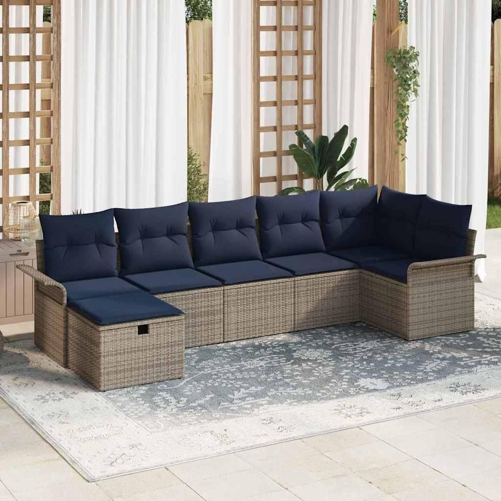 Möbel Gartensofa-set mit Kissen 7 pcs Grau und Marineblau Poly-RattanGartensofas - Gartensofas c137
