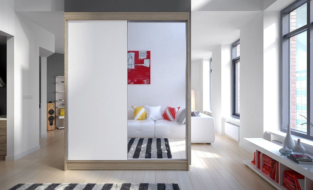 Kleiderschrank mit Spiegel CHANNA 1 – Breite 150 cm, Sonoma/weiß