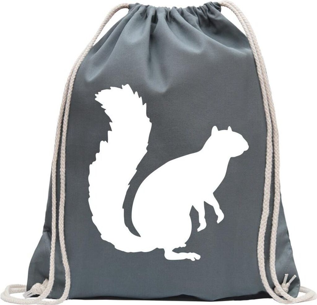 Kiwistar - Turnbeutel - stahlgrau - Eichhörnchen - Squirrel - Fun Rucksack Sport Beutel Gymsack Baumwolle mit Ziehgurt