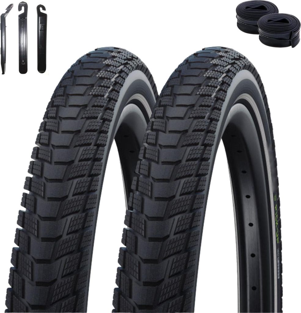2 x Schwalbe Pick Up Performance Super Defense Fahrradreifen Schwarz/Reflex 55-559 (26 x 2.15) + 2 x Schwalbe Schläuche DV13 inkl. Reifenheber