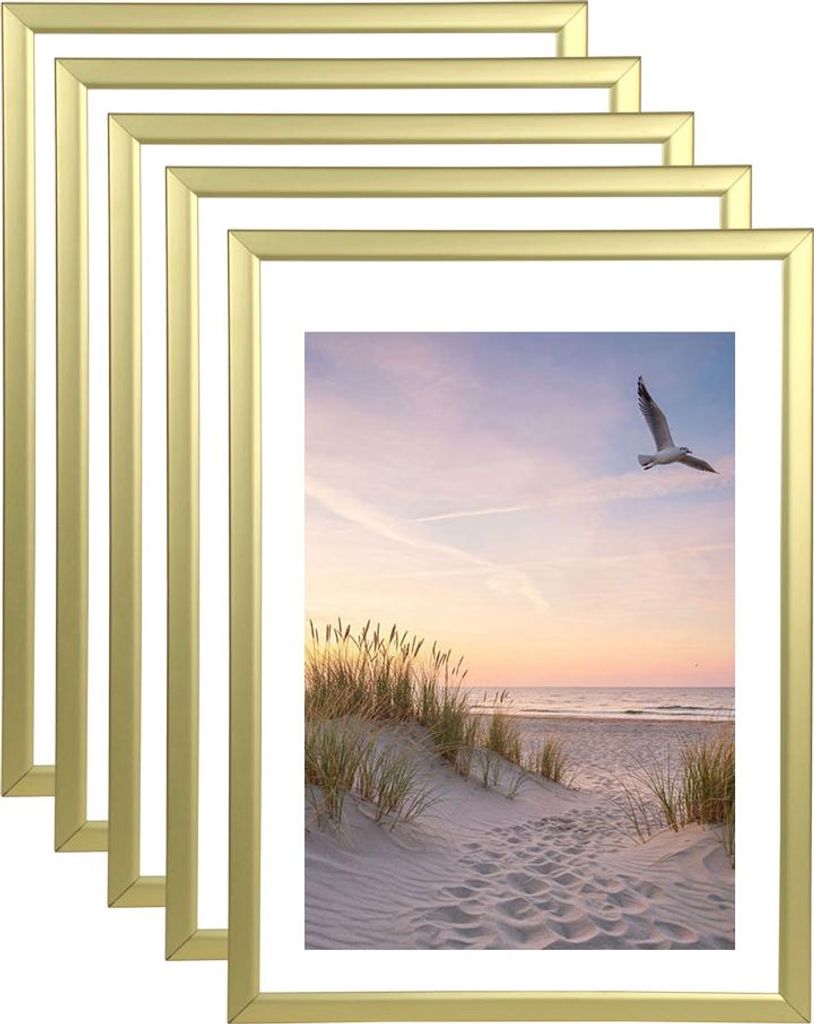 3er 5er 10er Set Bilderrahmen Fotorahmen aus Kunststoff Bilder Foto Posterrahmen Collage AC-6 Wanddeko - Farbe: 5er Pack Gold | Format: 30x40