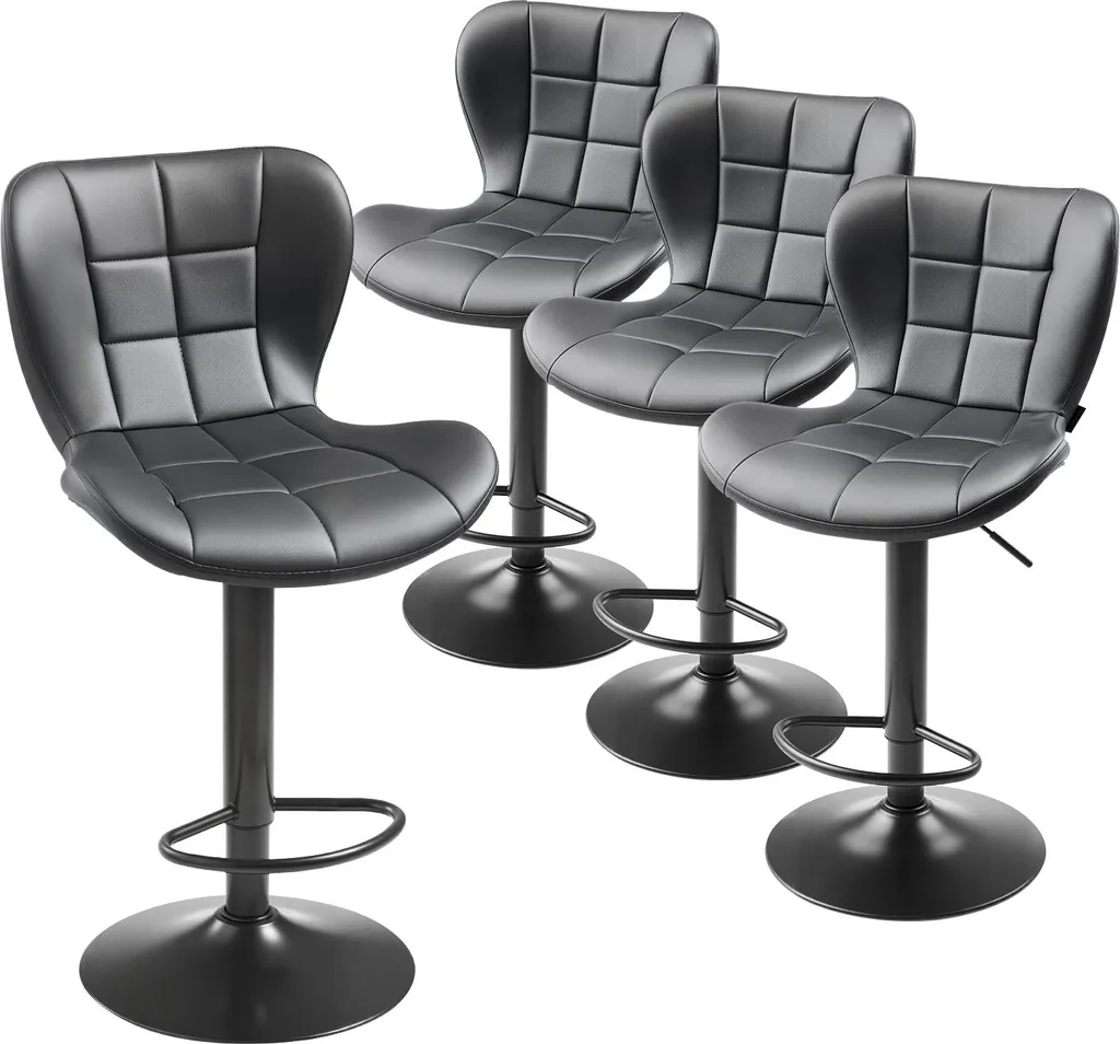 SucceBuy Lot de 4 Tabourets de Bar Noirs en Cuir PU Pivotants Réglables