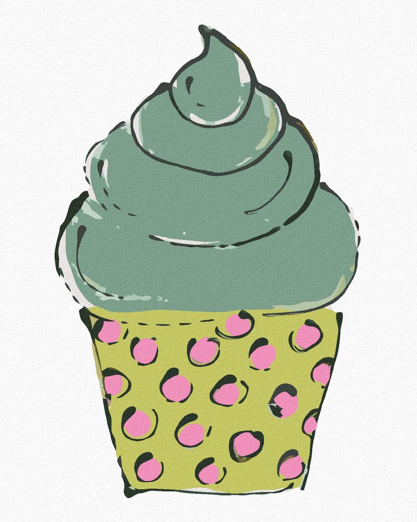 Zuty - Malen nach Zahlen - GRÜNER CUPCAKE (HALEY BUSCH), 40x50 cm, mit Keilrahmen (bereits gespannt)