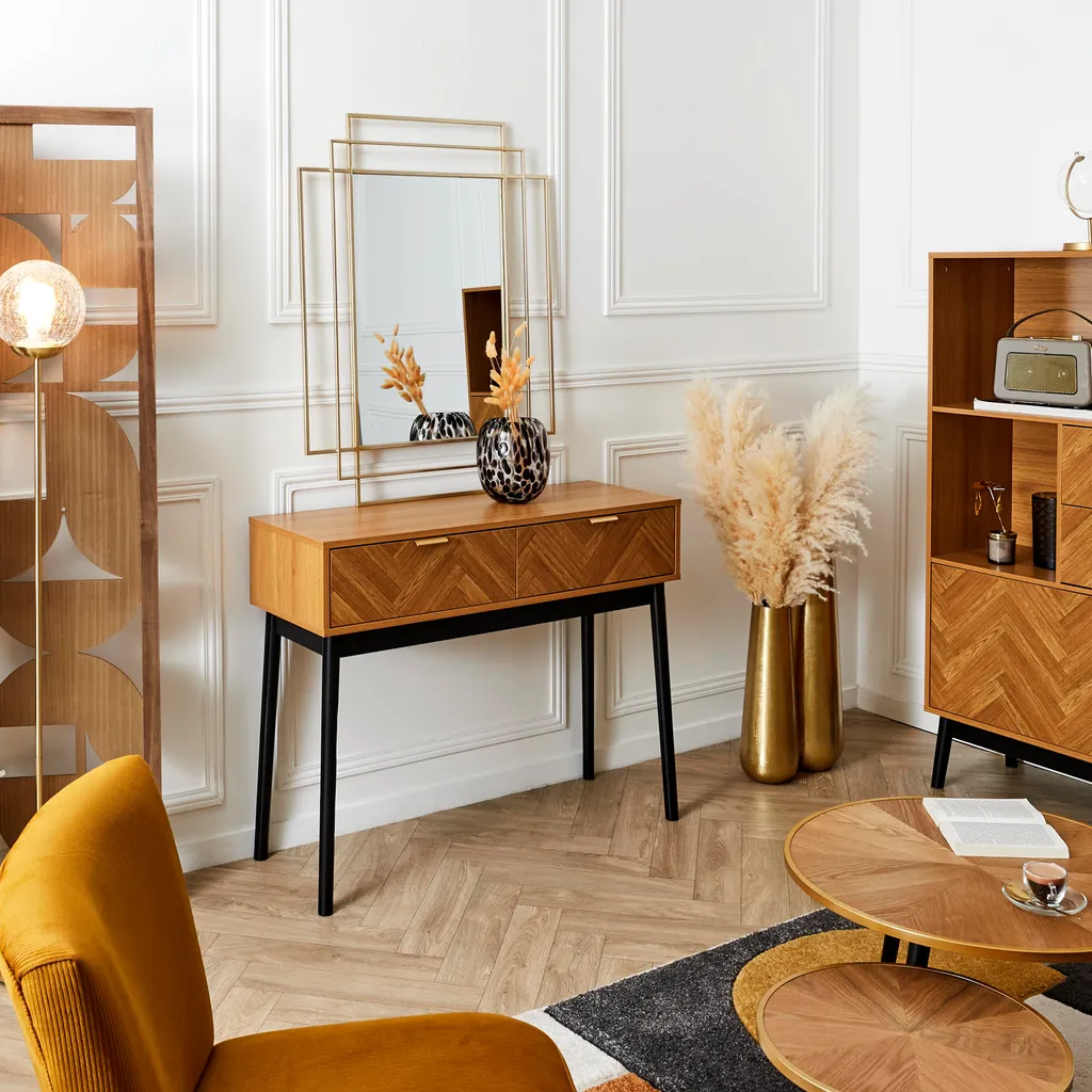 Console Felix Design Scandinave 2 Tiroirs en Bois Clair Naturel
