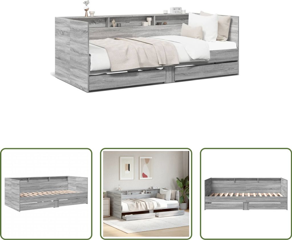 The Living Store Tagesbett mit Schubladen Grau Sonoma 100x200 cm Holzwerkstoff