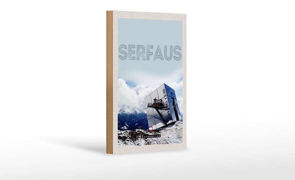 Holzschild Reise 12x18 cm Serfaus Österreich Schnee Winterzeit