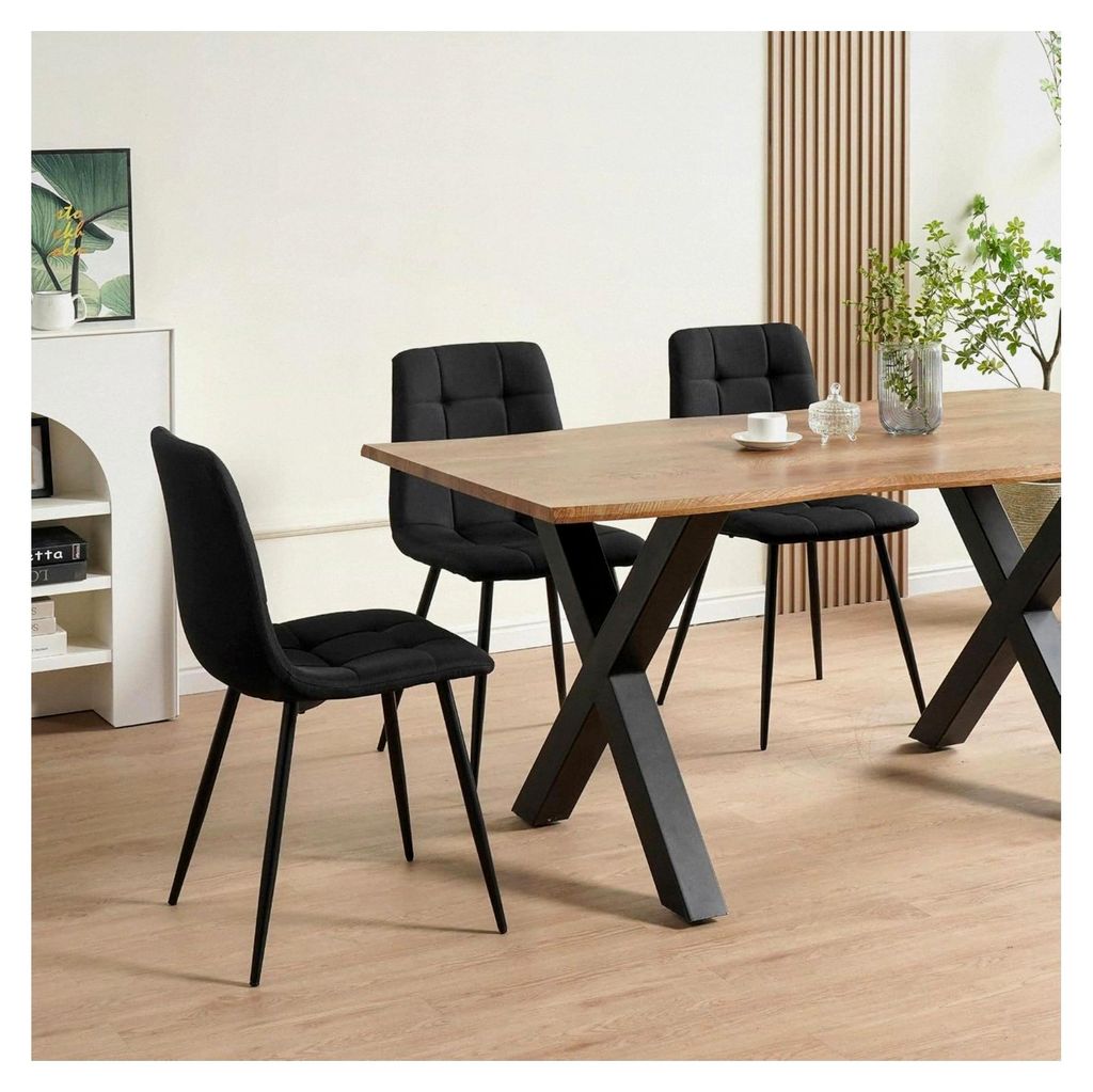 Esszimmerstuhl Bora mit Stoffbezug, 4er Set Schwarz, Vintage Design, belastbar bis 110 kg, Polsterstuhl für Esszimmer oder Küche