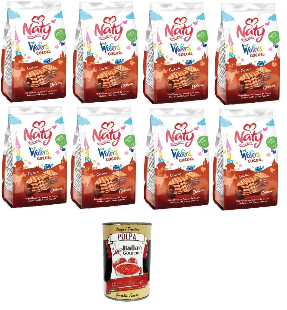 Naty Waferkekse mit Kakaocreme, Kakao, 8x75gr + Italian Gourmet polpa 400g