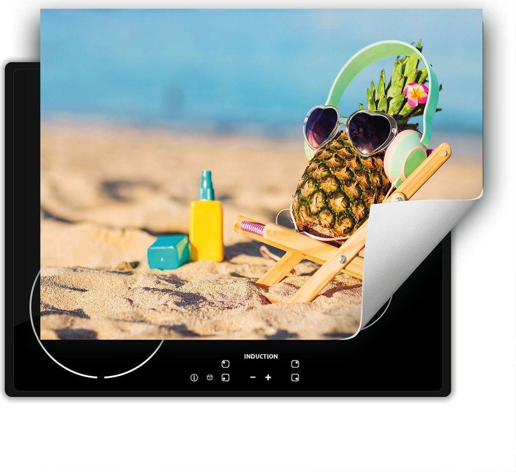 DarHaus Herdabdeckplatte 80x52 cm Anti Rutsch Matte Aufrollbar, Strand - Ananas