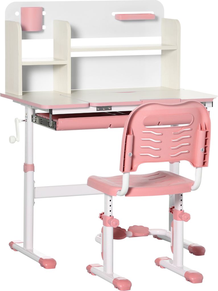 HOMCOM Schreibtisch- und Stuhl-Set für Kinder ab 3 Jahren, höhenverstellbar, Kinderschreibtisch mit neigbarer Tischplatte, Schublade und Ablage f...