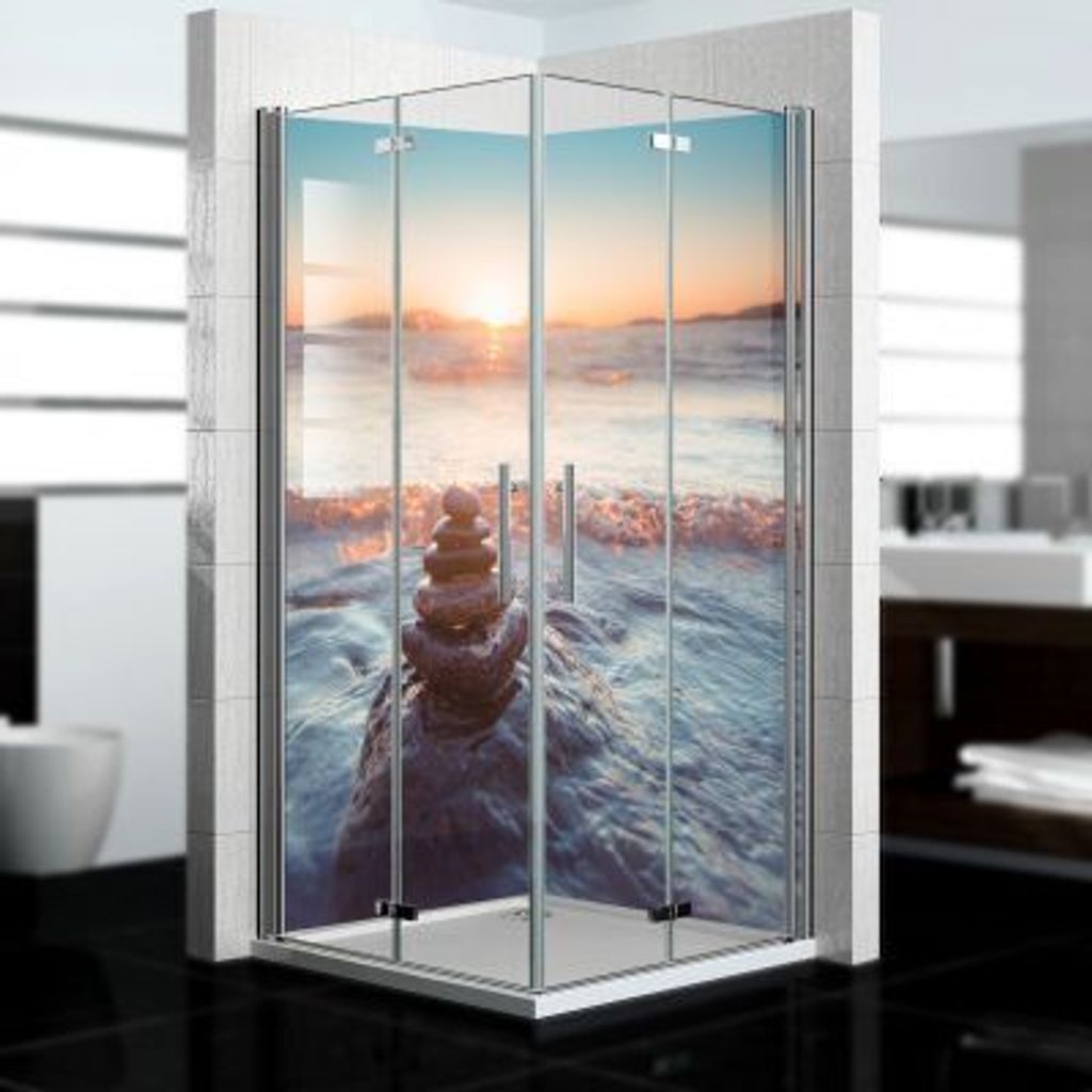 dedeco Eck-Duschrückwände Aluminium wasserfest Motiv: Calm V1, 2 x 100x200x0,3cm, Fliesenersatz fugenlos Wandverkleidung Wandpaneele, Germany