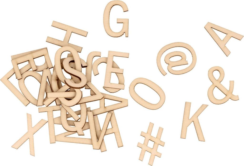 Alphabet und Symbole aus Holz