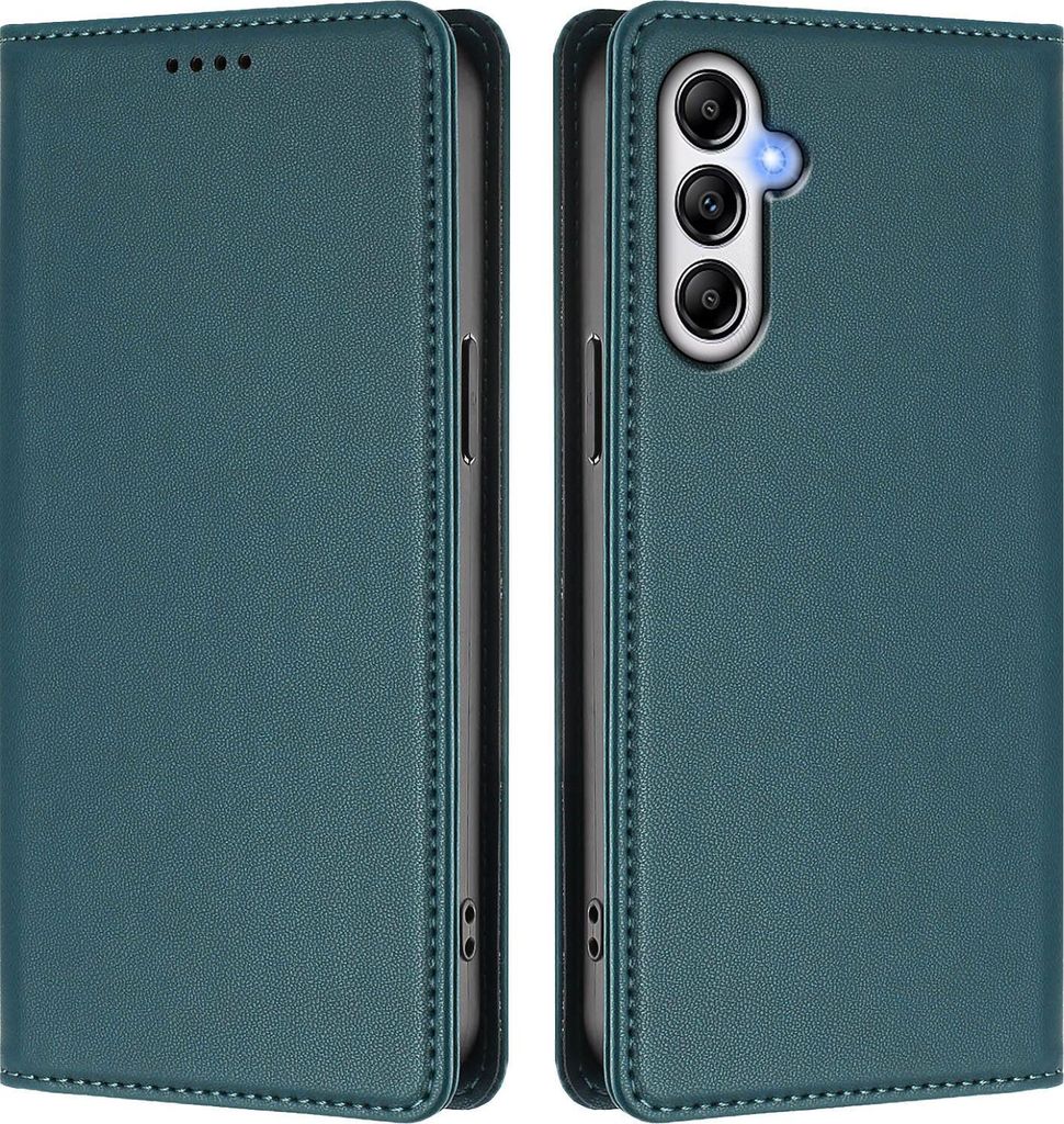 Handyhülle für Samsung Galaxy A35 5G, Kunstleder Klapphülle Stoßfeste Magnetische Hülle mit Ständer Grün