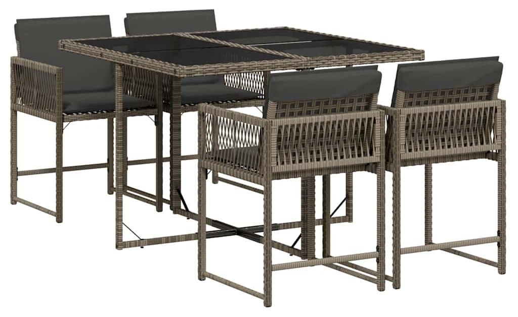 vidaXL 5-tlg. Garten-Essgruppe mit Kissen Grau Poly Rattan Produktbild 