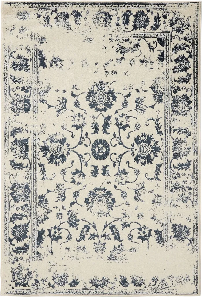 Petit Tapis Suzuka Interiyou 80x150 cm pour Couloir et Entrée Cream/Bleu