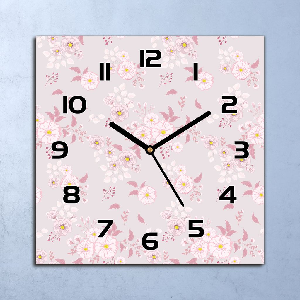 Wanduhr Echt-Glas-Küchenuhr Pastellrosa Blumen Quarz 30x30 Deko Bilder